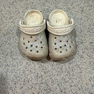 CROCS Kids' Glitter Clogs in Pearl White with Multicolor Sparkle
